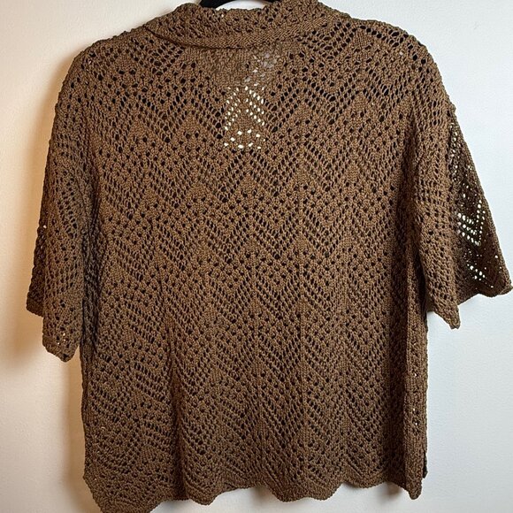 Brown Crochet Short Sleeve Button Front Cardigan (L) NWT - Picture 2 of 8